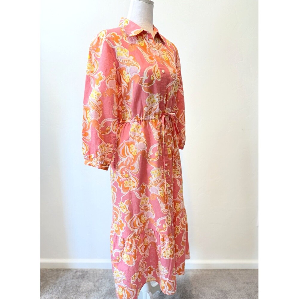 J.McLaughlin Women's Shirt Dress XS Pink Orange Abstract Print Midi Maxi - Picture 2 of 12